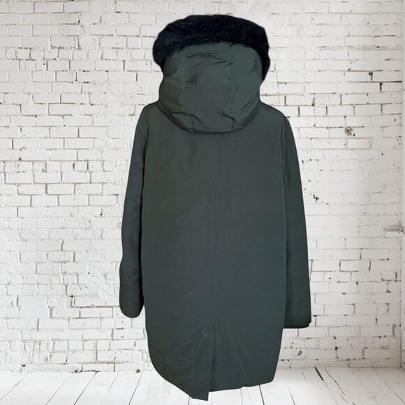 Bass Parka Puffer Jacket Sz XL Womens Olive Down Quilted Black Faux Fur Hood - Picture 6 of 12